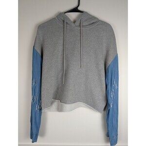 Kittenish Jessie James Decker Top Cropped Hoodie Gray Small Distressed Sleeves